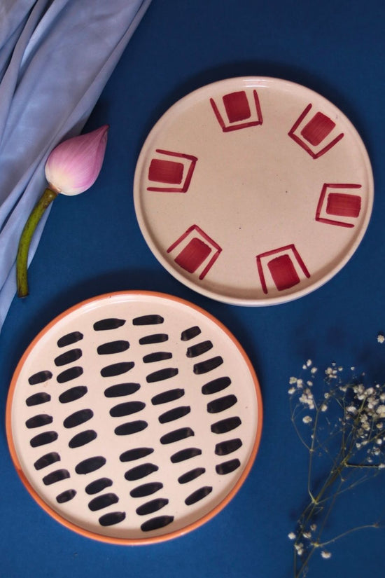 Handmade Set of 2 - Red Brick & Striped Platter
