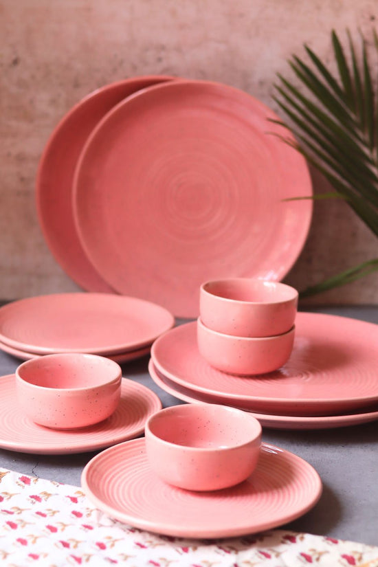 Handmade Set of 12 - Rosy Pink Dinner Set