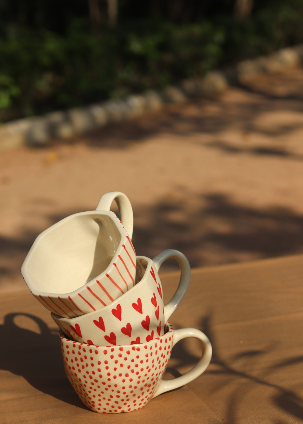 set of three red mugs made by premium quality ceramic 