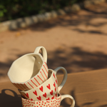 handmade Red Polka, Lined and Heart Mug - Set of three