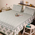 A systematic room with block printed bedsheet on bed