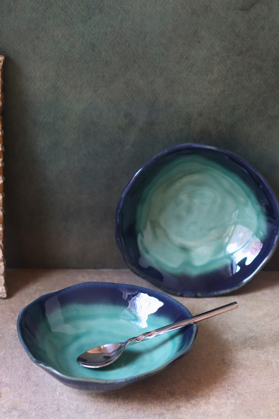 Handmade bowls teal color with spoon