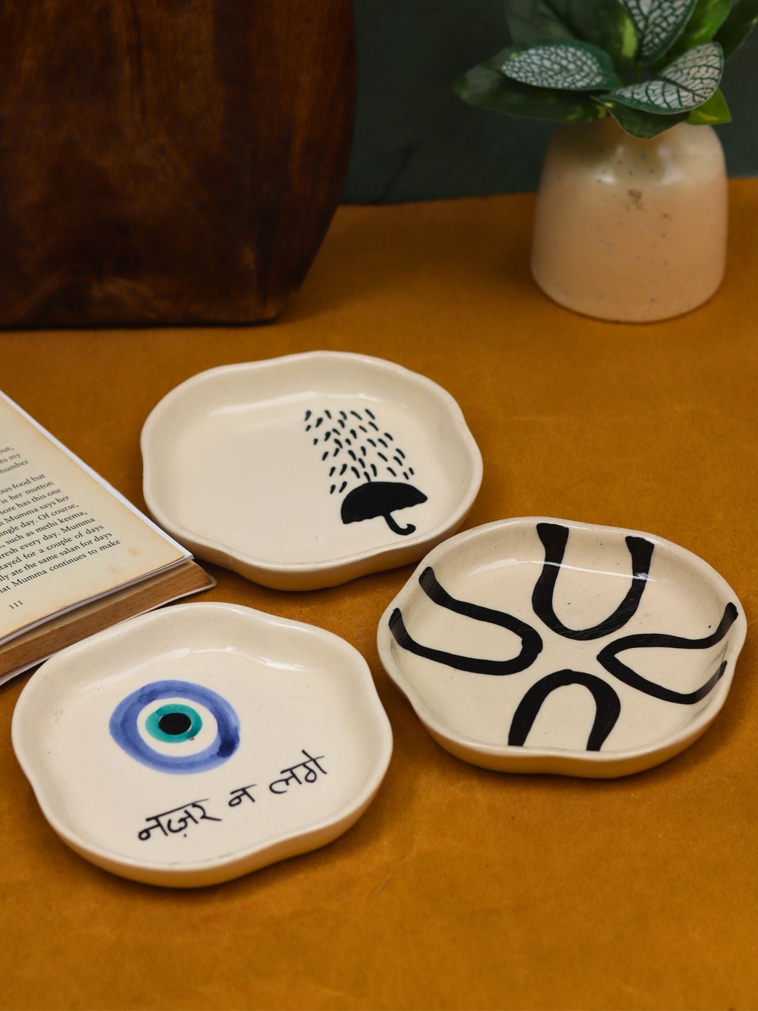 Nazar, Umbrella & Abstract Handmade Dessert Plate with premium quality material