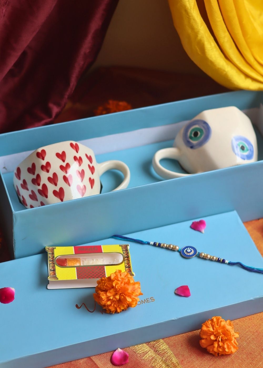 handmade Heart & Evil Eye Mug Set Rakhi Gift Box