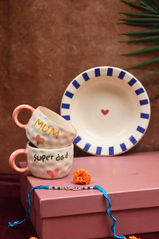 The Special Mum & Dad Luxe Rakhi Gift Hamper made by ceramic