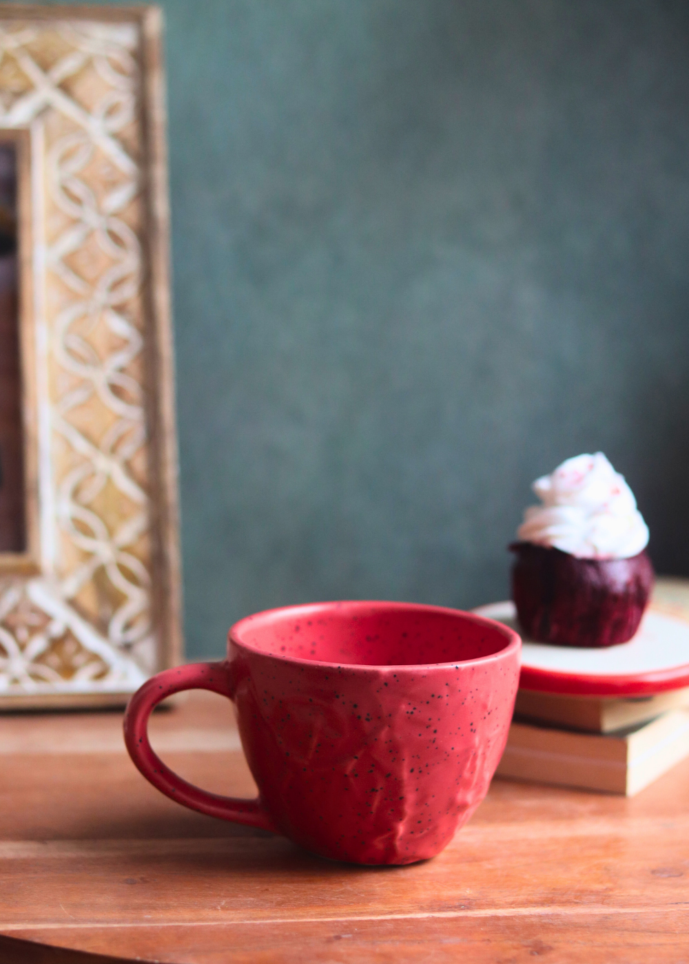 handmade red textured mug