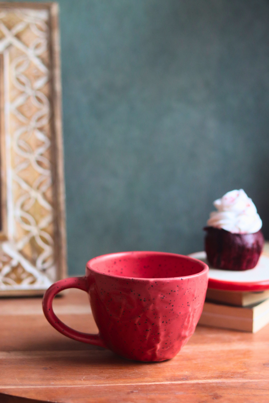 handmade red textured mug