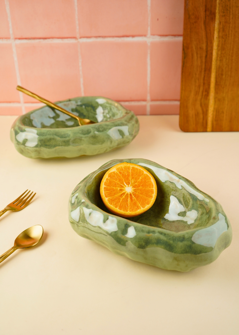 pistachio stoneware curry bowl with green color