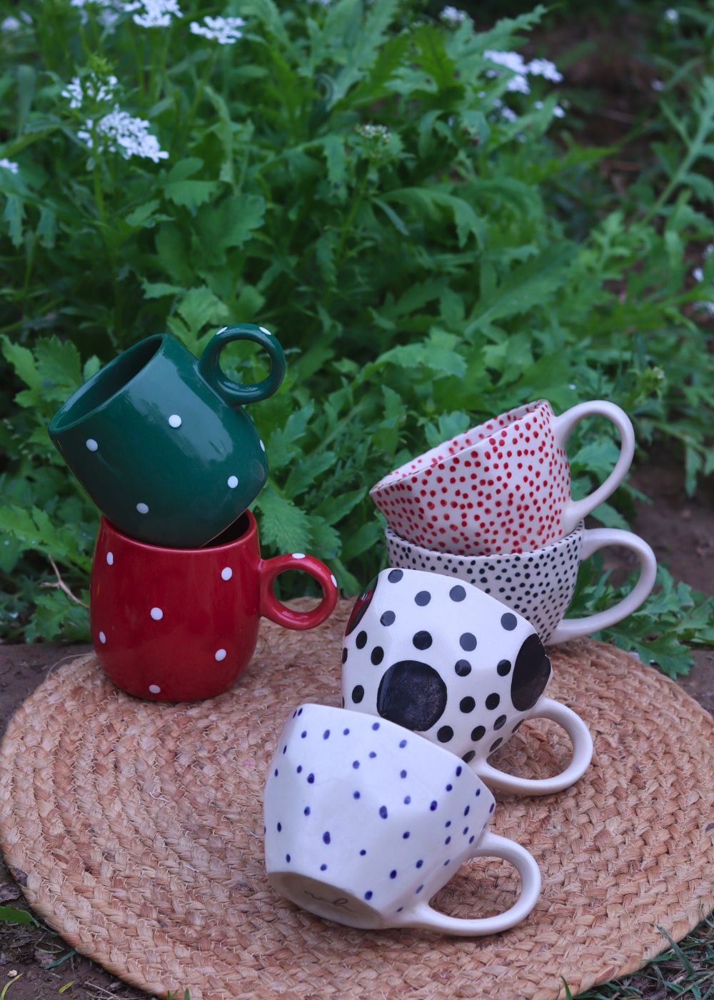 Set of 6 Polka Mugs (for the price of 5) made by ceramic