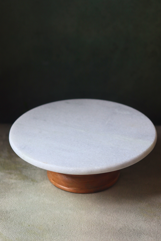 Handmade cake stand wood & marble 