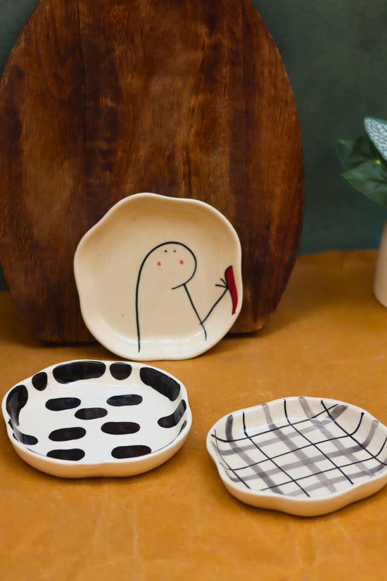 Checks, Zebra & Crosses Handmade Dessert Plate handmade in India