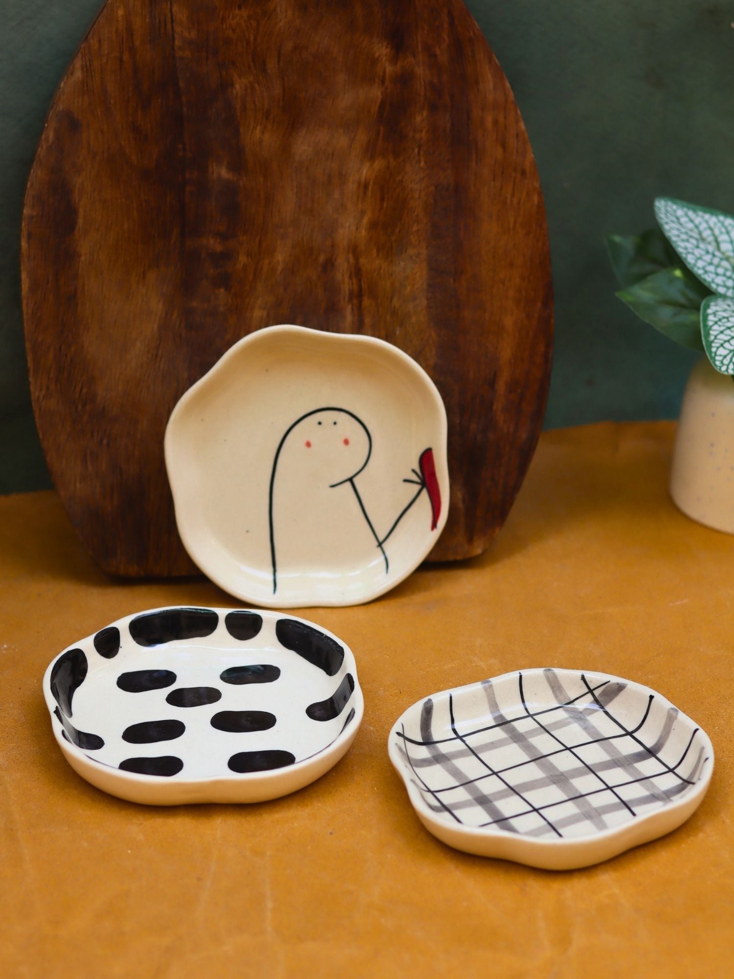 Checks, Zebra & Crosses Handmade Dessert Plate handmade in India