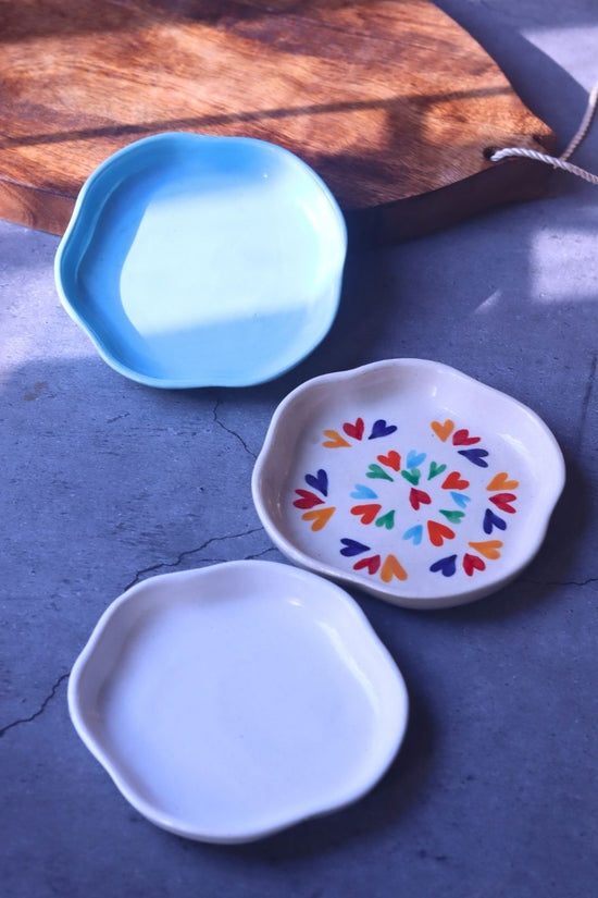 LoveisLove, White & Ocean Blue Handmade Dessert Plates with premium quality material