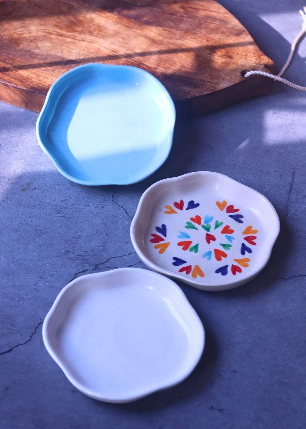 LoveisLove, White & Ocean Blue Handmade Dessert Plates with premium quality material