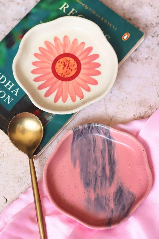 Red Ombre & Flower Handmade Dessert Plate handmade in india