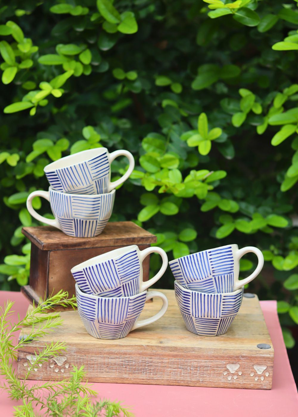Set of 6 - Blue All Lines Mug handmade in india