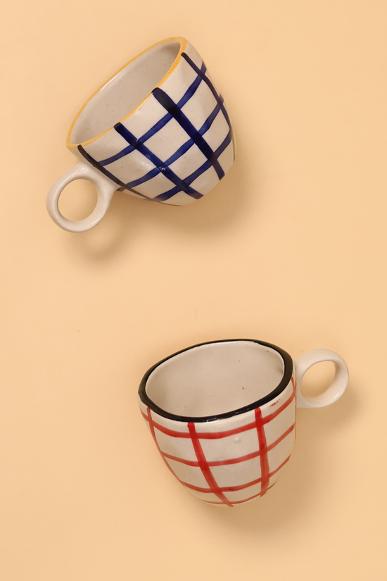 handmade red & blue checks mug combo 