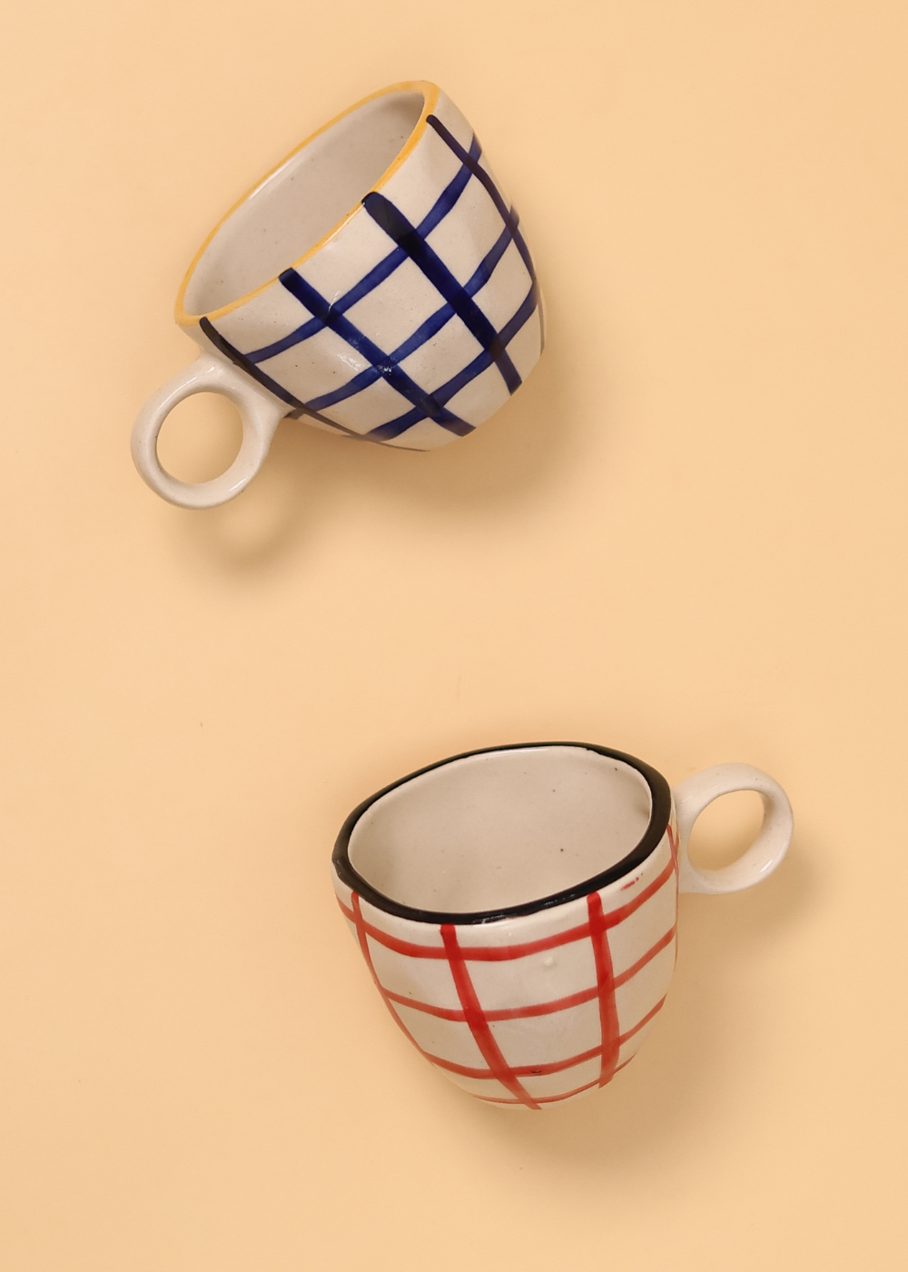handmade red & blue checks mug combo 