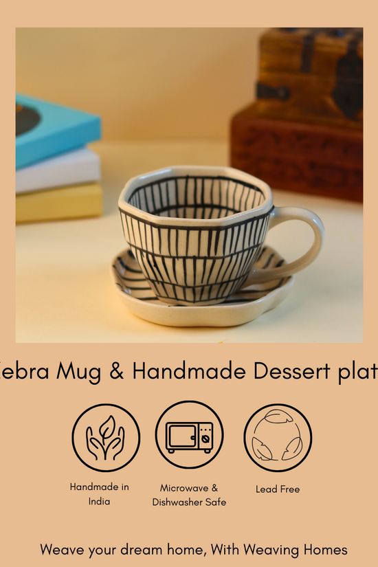 zebra mug & zebra handmade dessert plate handmade in india 