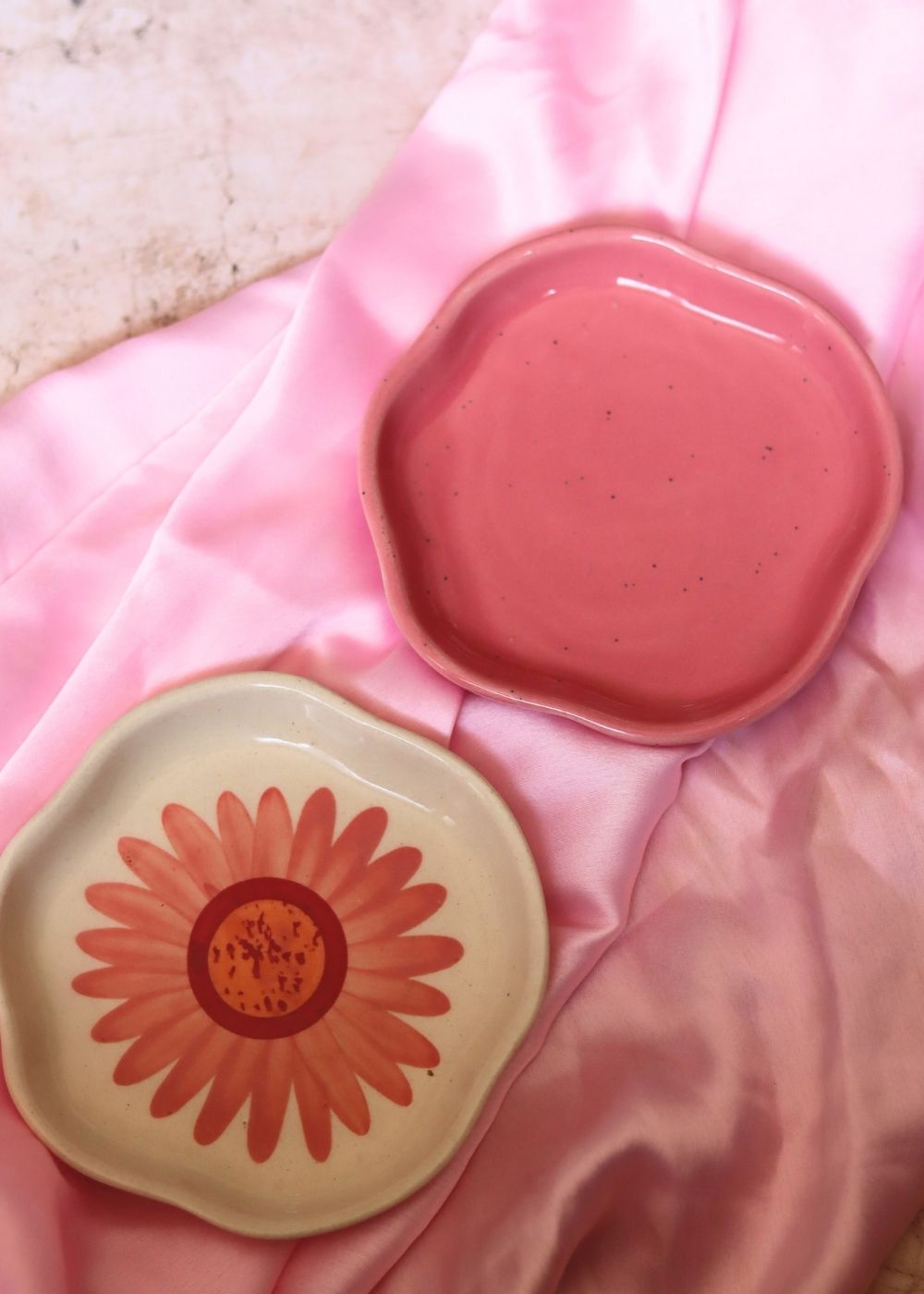 Handmade Salmon Pink & Flower Handmade Dessert Plate