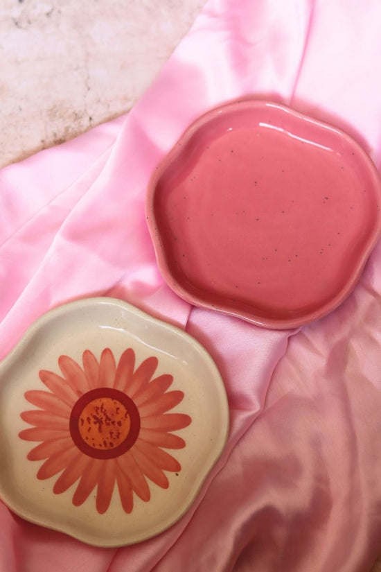Handmade Salmon Pink & Flower Handmade Dessert Plate