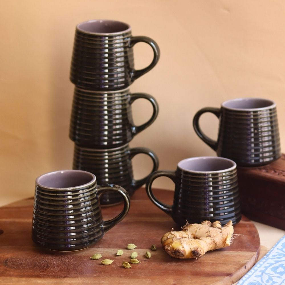 Handmade Glossy Black Coffee Mug - Set of 6