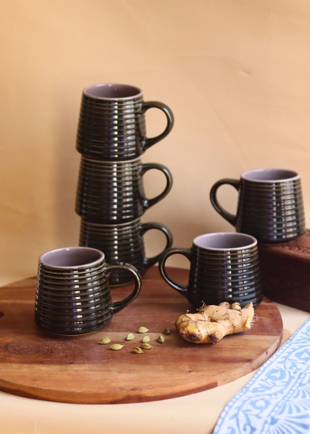 Handmade Glossy Black Coffee Mug - Set of 6