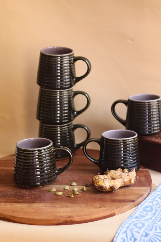 Handmade Glossy Black Coffee Mug - Set of 6