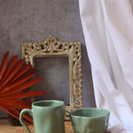 Handmade ceramic sage green wavy mug & bowl