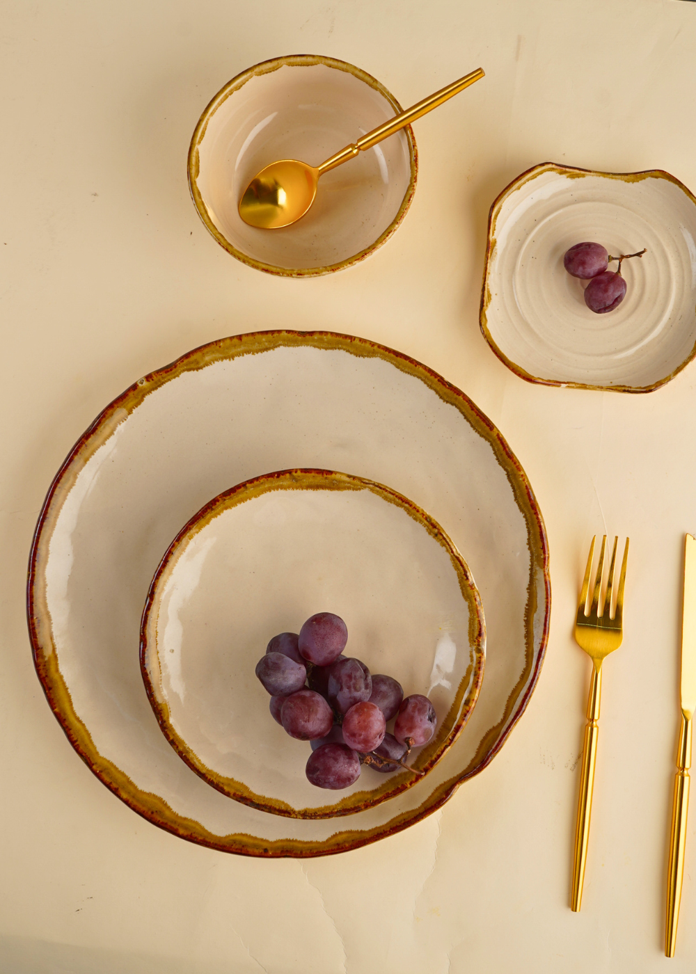 handmade ivory stoneware dinner set table for one combo 