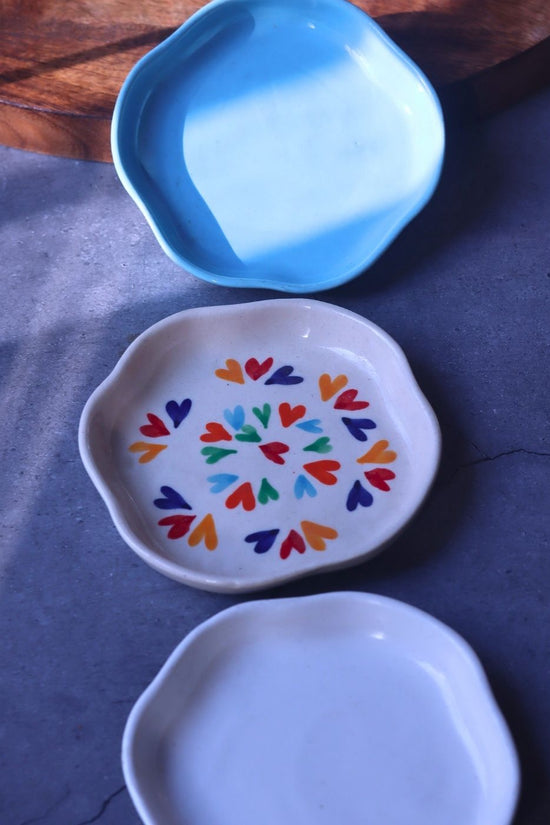 LoveisLove, White & Ocean Blue Handmade Dessert Plates handmade in india