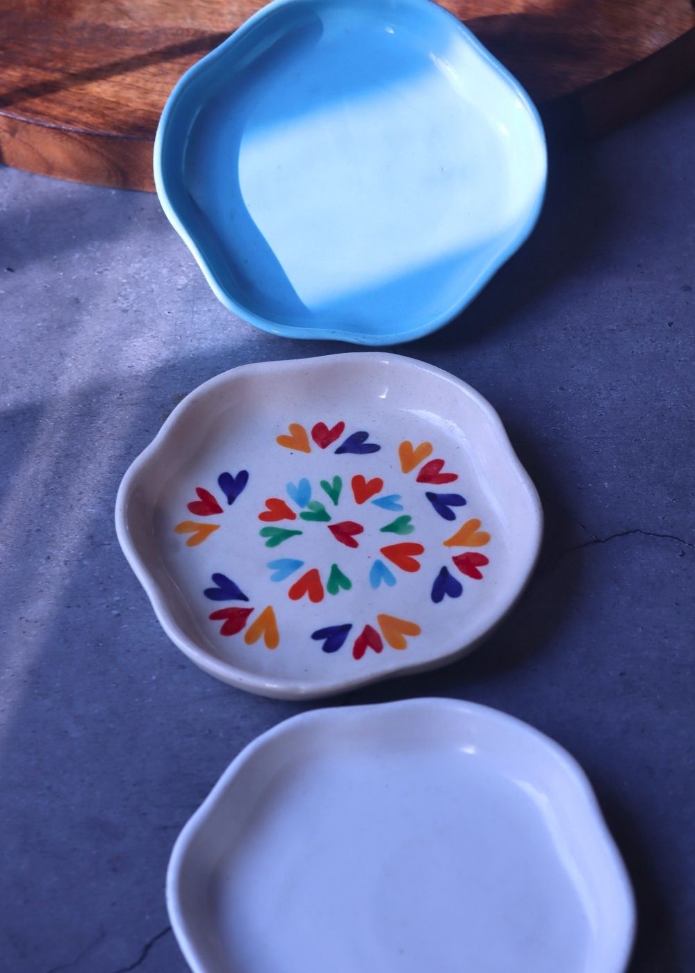 LoveisLove, White & Ocean Blue Handmade Dessert Plates handmade in india