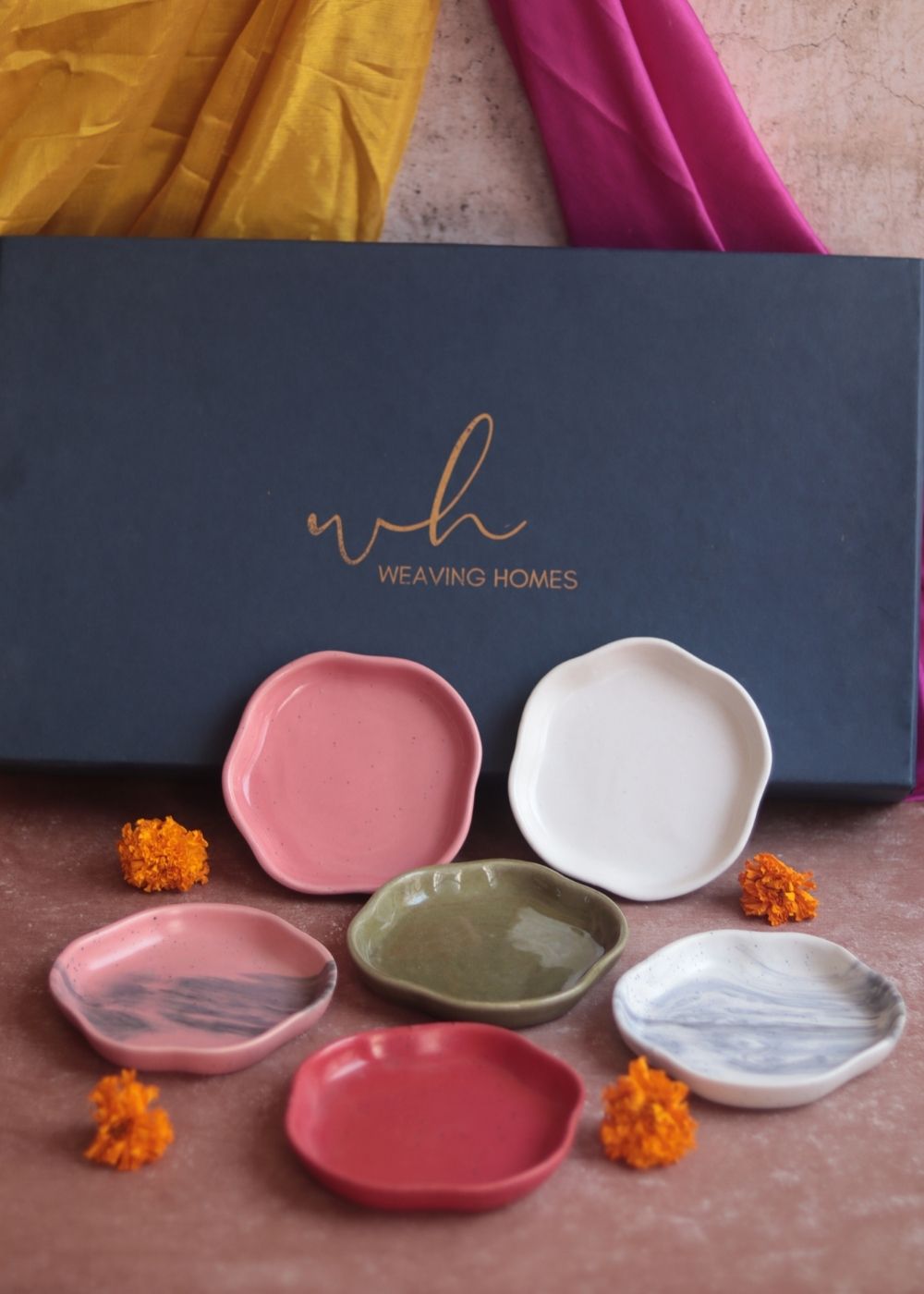 Handmade Set of 6 Neutral Ceramic Dessert Plates (for the price of 5) Diwali Gift Box