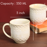 Ceramic white coffee mugs height & breadth