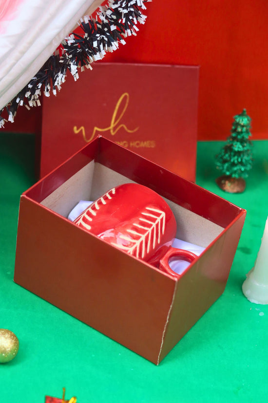 Christmas Tree Cuddle Mug - Red in a Gift Box handmade in India