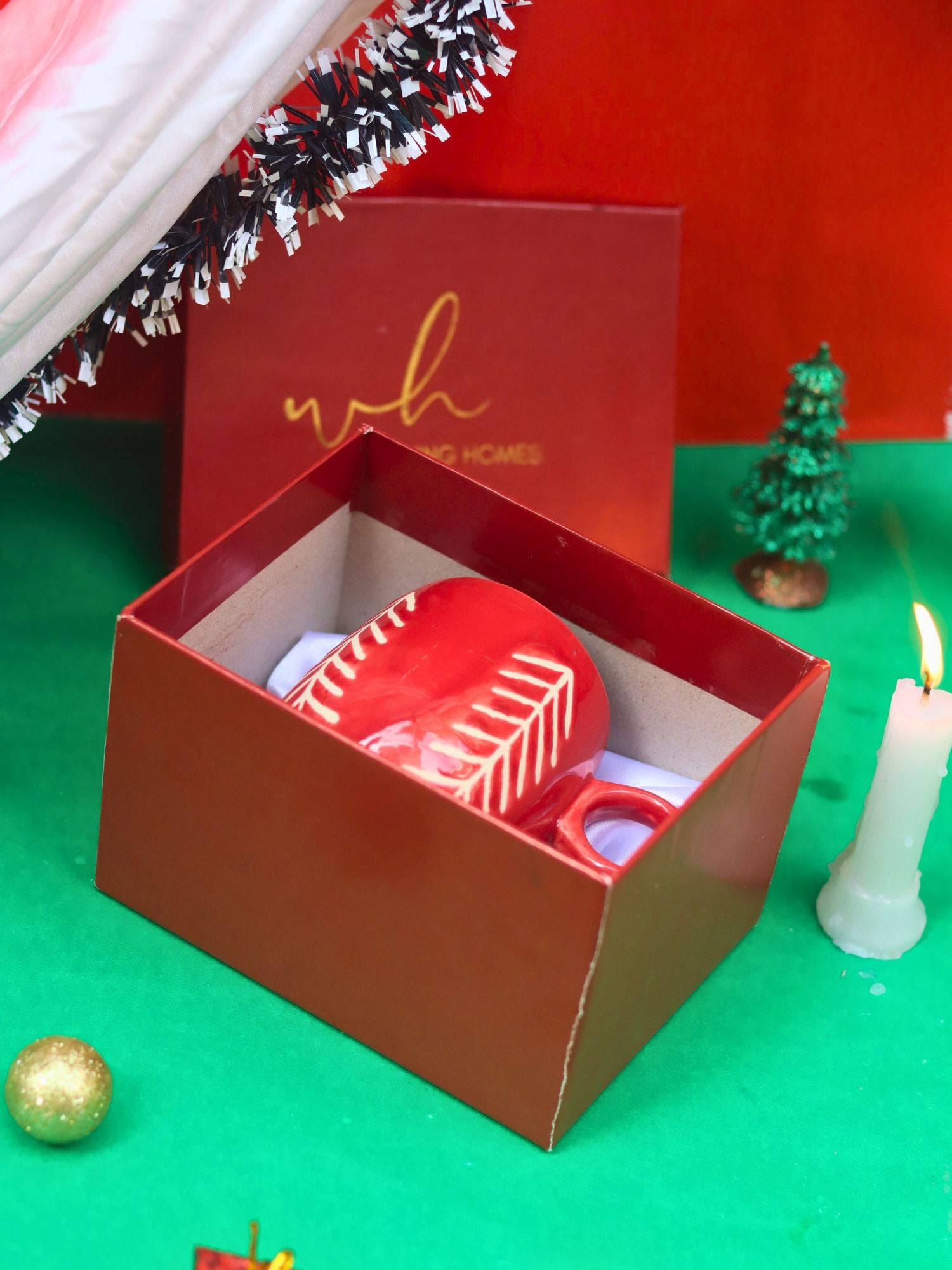 Christmas Tree Cuddle Mug - Red in a Gift Box handmade in India