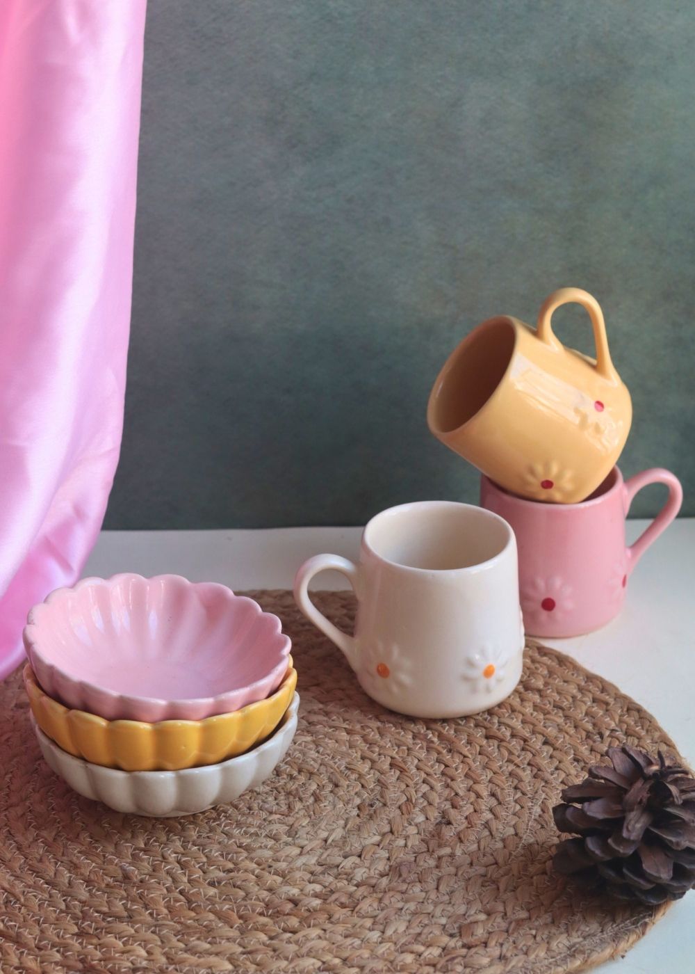 Set of 6 Lily Mug & Flower Ice Cream Bowl (for the price of 5) made by ceramic