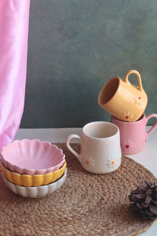 Set of 6 Lily Mug & Flower Ice Cream Bowl (for the price of 5) made by ceramic