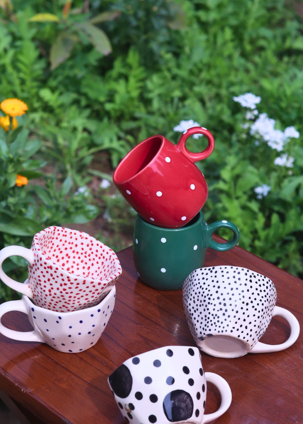 Set of 6 Polka Mugs (for the price of 5) handmade in india