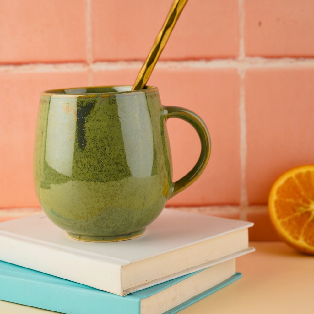 handmade pistachio stoneware coffee mug with green color