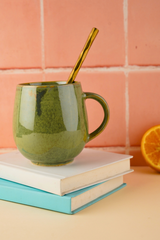 handmade pistachio stoneware coffee mug with green color