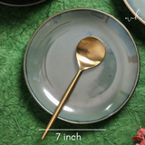 Glossy green quarter plate with spoon 