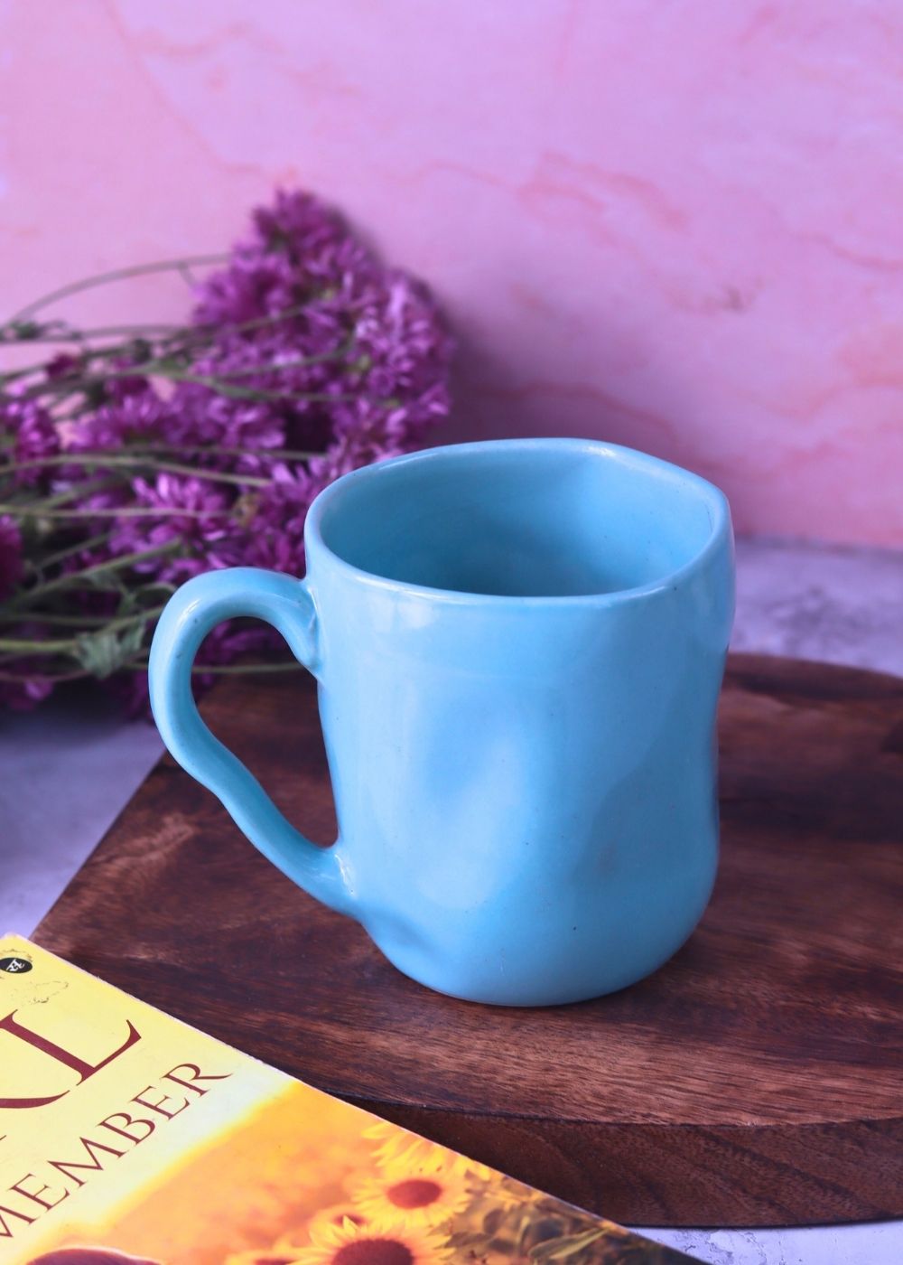 Turquoise Wavy Mug handmade in india