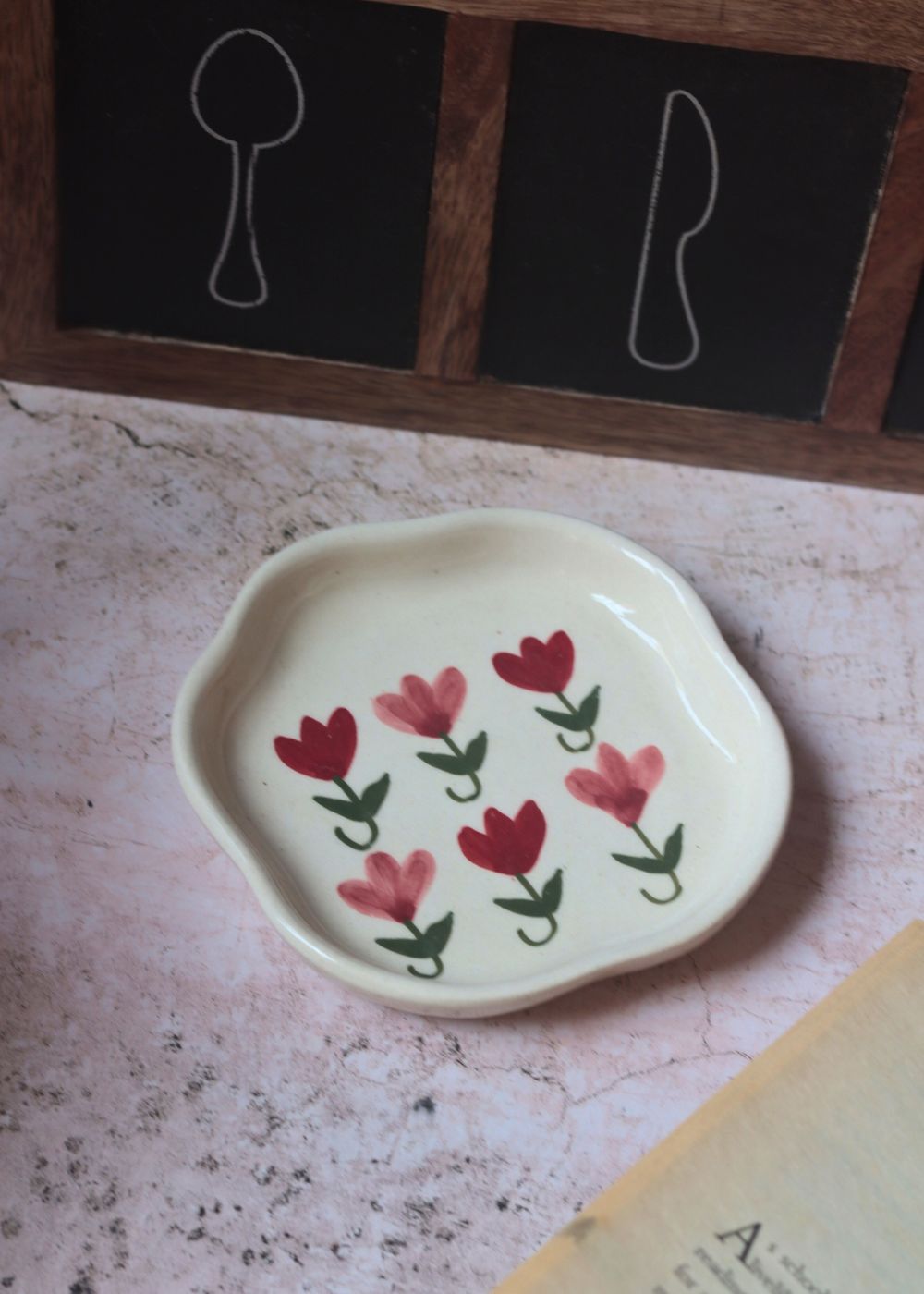 Pastel Tulip Handmade Dessert Plate Handmade in india