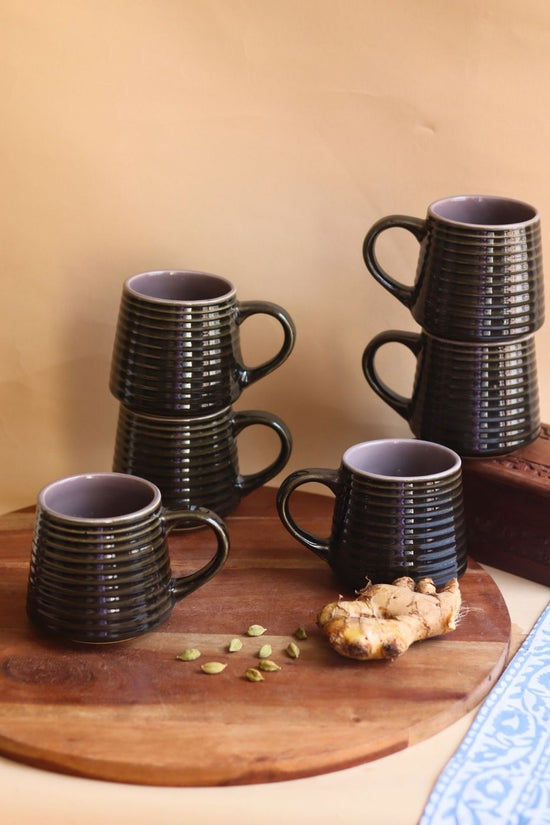Glossy Black Coffee Mug - Set of 6 made by ceramic
