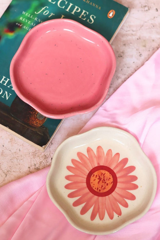 Salmon Pink & Flower Handmade Dessert Plate made by ceramic