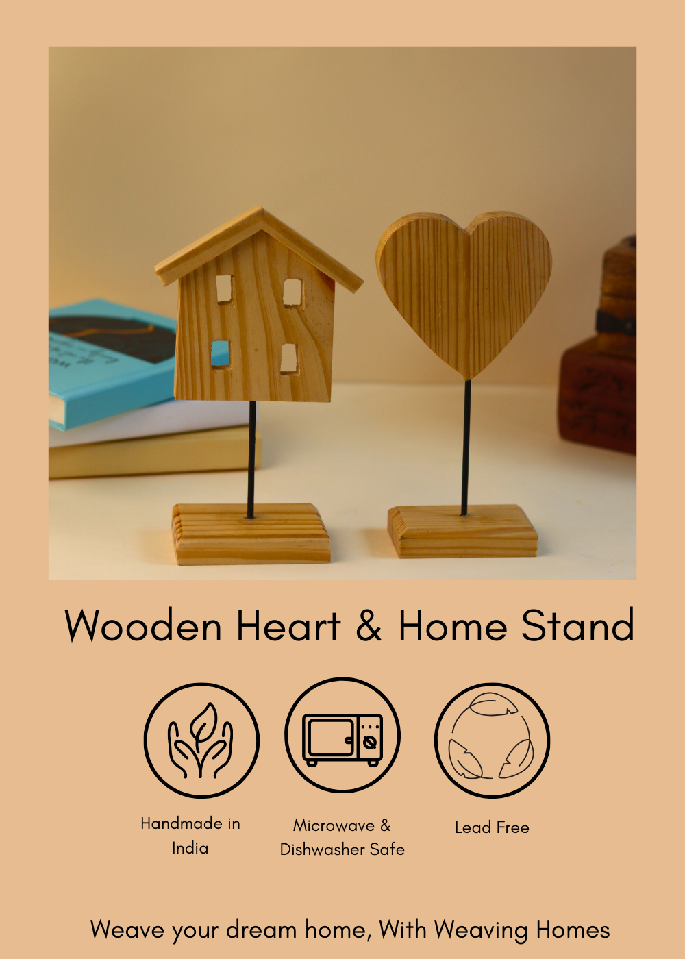 wooden heart & hut stand handmade in india