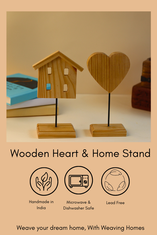 wooden heart & hut stand handmade in india