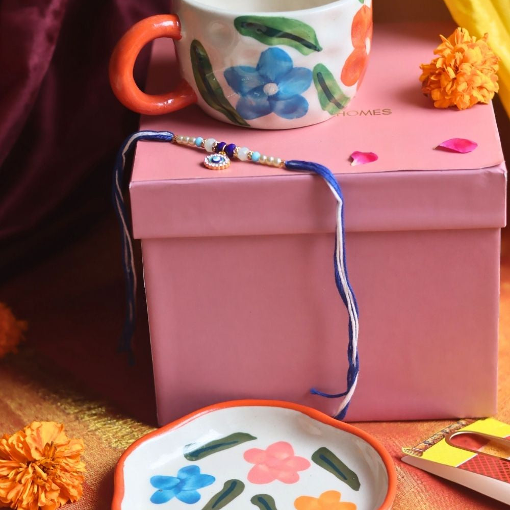 Brightday Mug & Brightday handmade Dessert Plate Rakhi Gift Box made by ceramic