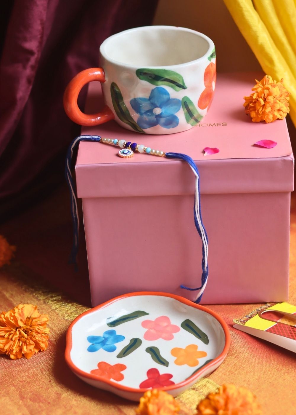 Brightday Mug & Brightday handmade Dessert Plate Rakhi Gift Box made by ceramic